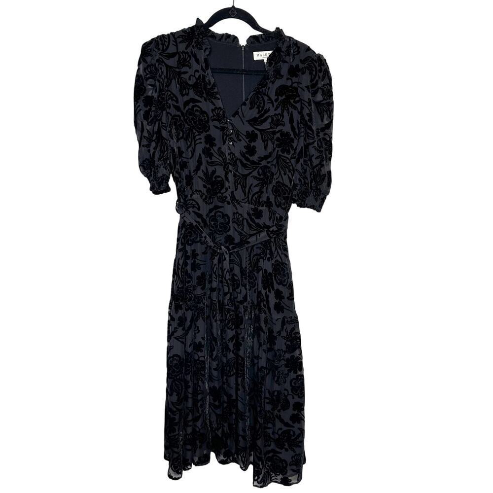 Anthropologie Hale Bob Kimbra Velvet Burnout Dress Women’s Black Size Large - Picture 2 of 6